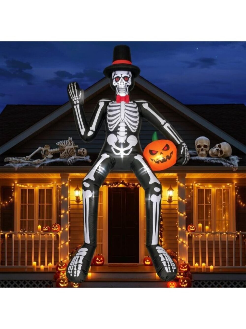 14FT Halloween Inflatable Skeleton Decoration with Pumpkin Outdoor Giant Blow Up